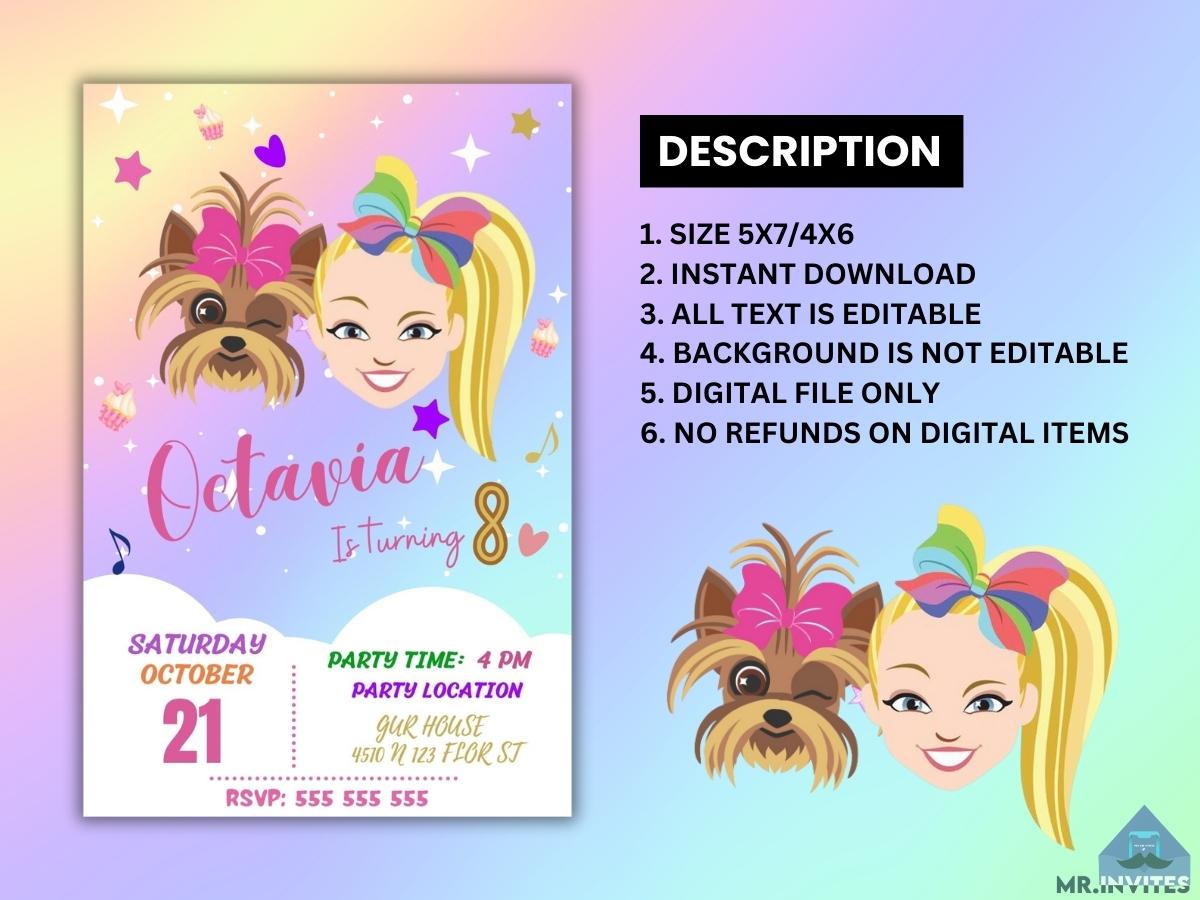 jojo-siwa-birthday-invitations-jojo-siwa-customizable-party-invites-mr-invites for Free Printable Jojo Siwa Invitations Jojo Siwa Birthday Invitations | Jojo Siwa Customizable Party Invites – Mr. Invites for Free Printable Jojo Siwa Invitations