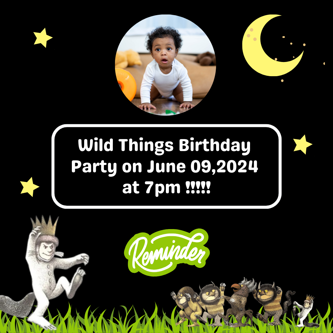 Wild Things Digital Reminder Card For Your Birthday or Event