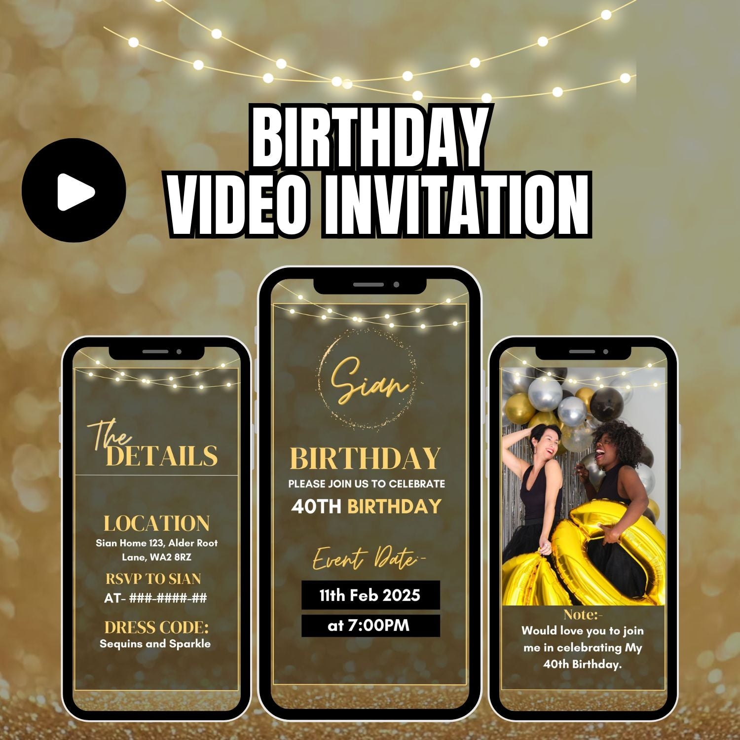 Video Invites 40th Birthday Video Invitation | Animated Digital Birthday Video Invit ...