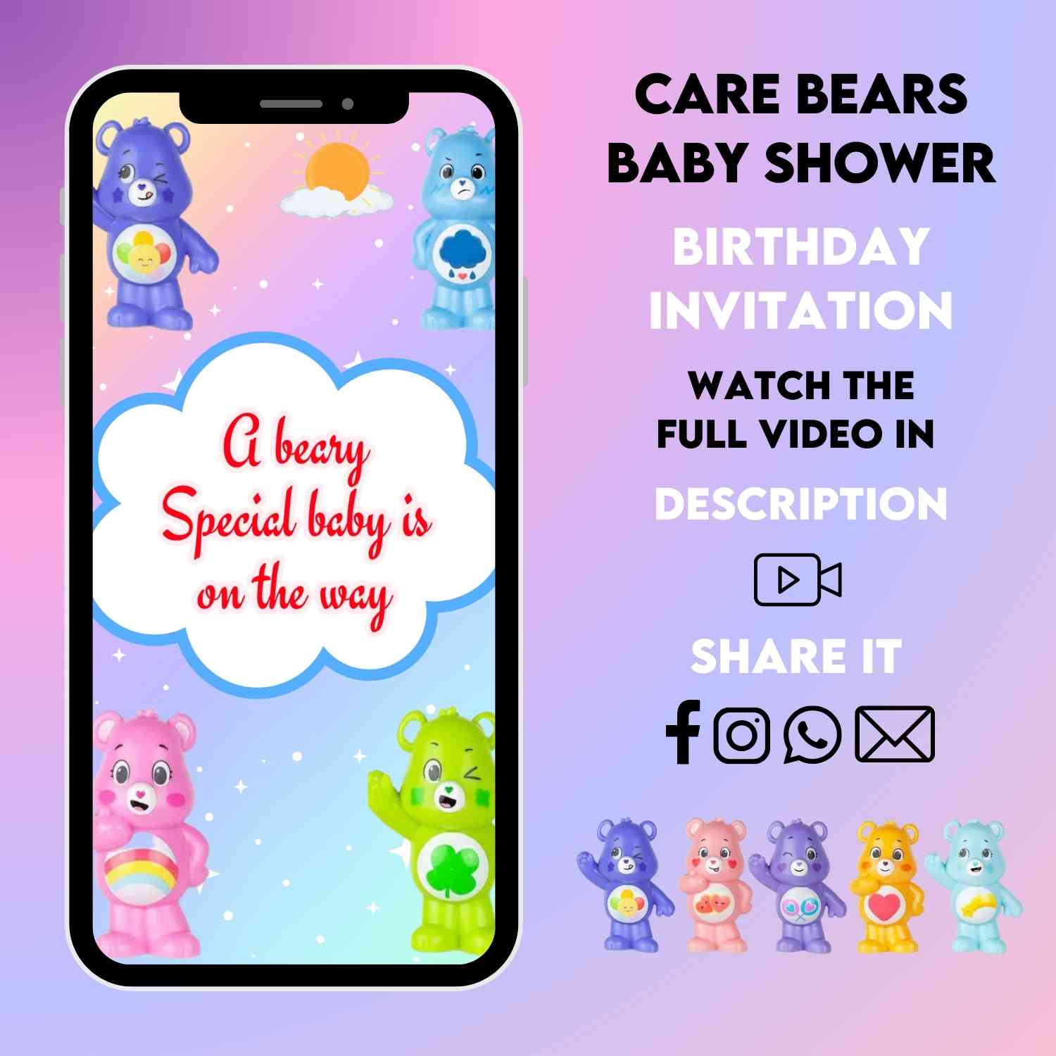 Care Bears Baby Shower Birthday Party Video Invitation | Customizable and Fun Birthday Animated Invitation