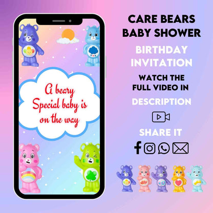 Care Bears Baby Shower Birthday Party Video Invitation | Customizable and Fun Birthday Animated Invitation
