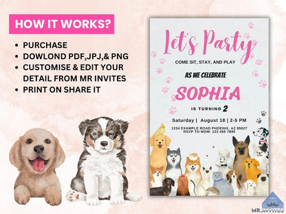 Digital Puppy Party Birthday Invitation | Custom Puppy Party Invite