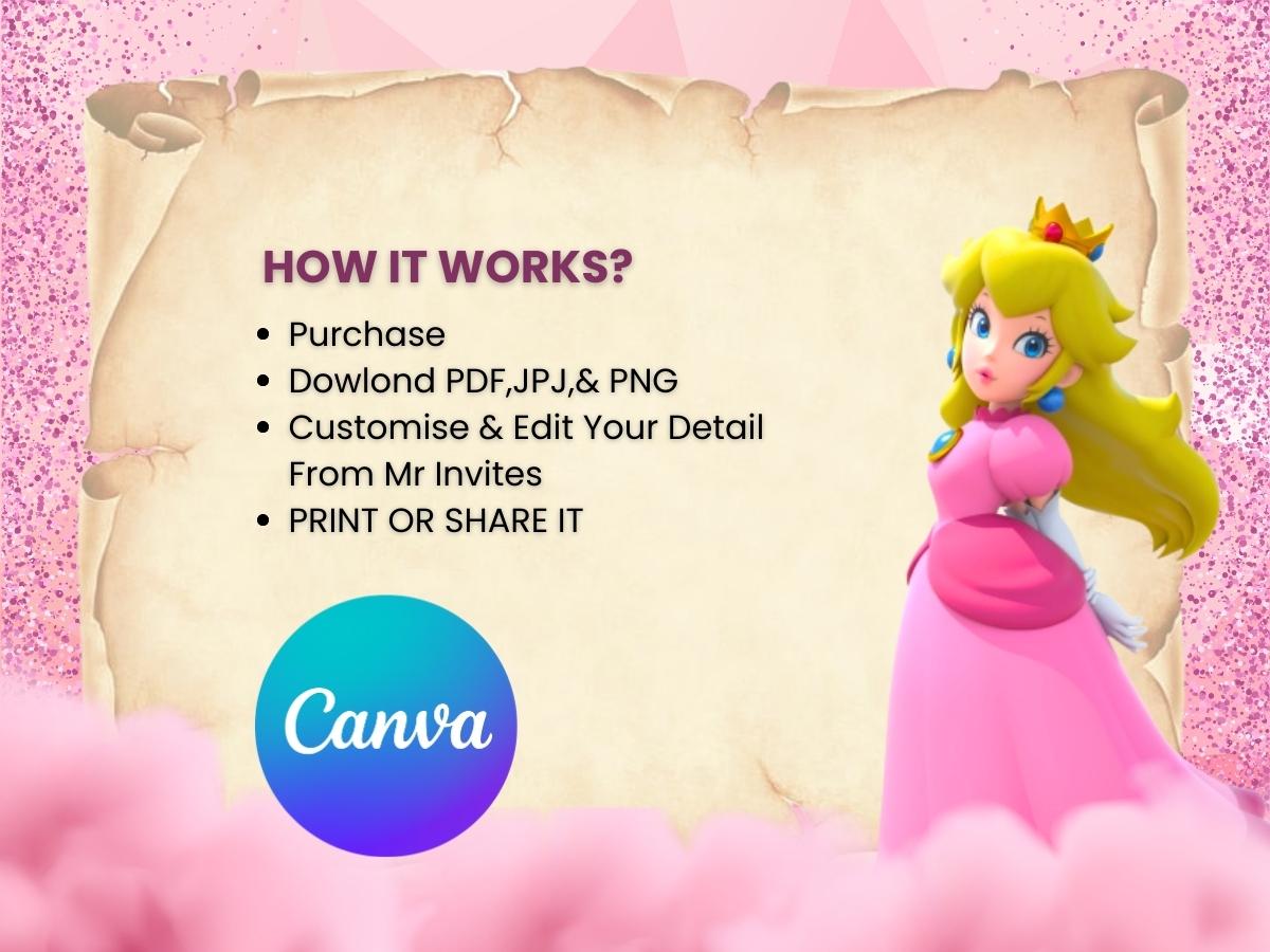 Princess Peach Digital Birthday Party Invitation | Royal Celebration