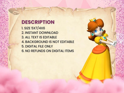 Princess Peach Digital Birthday Party Invitation | Royal Celebration