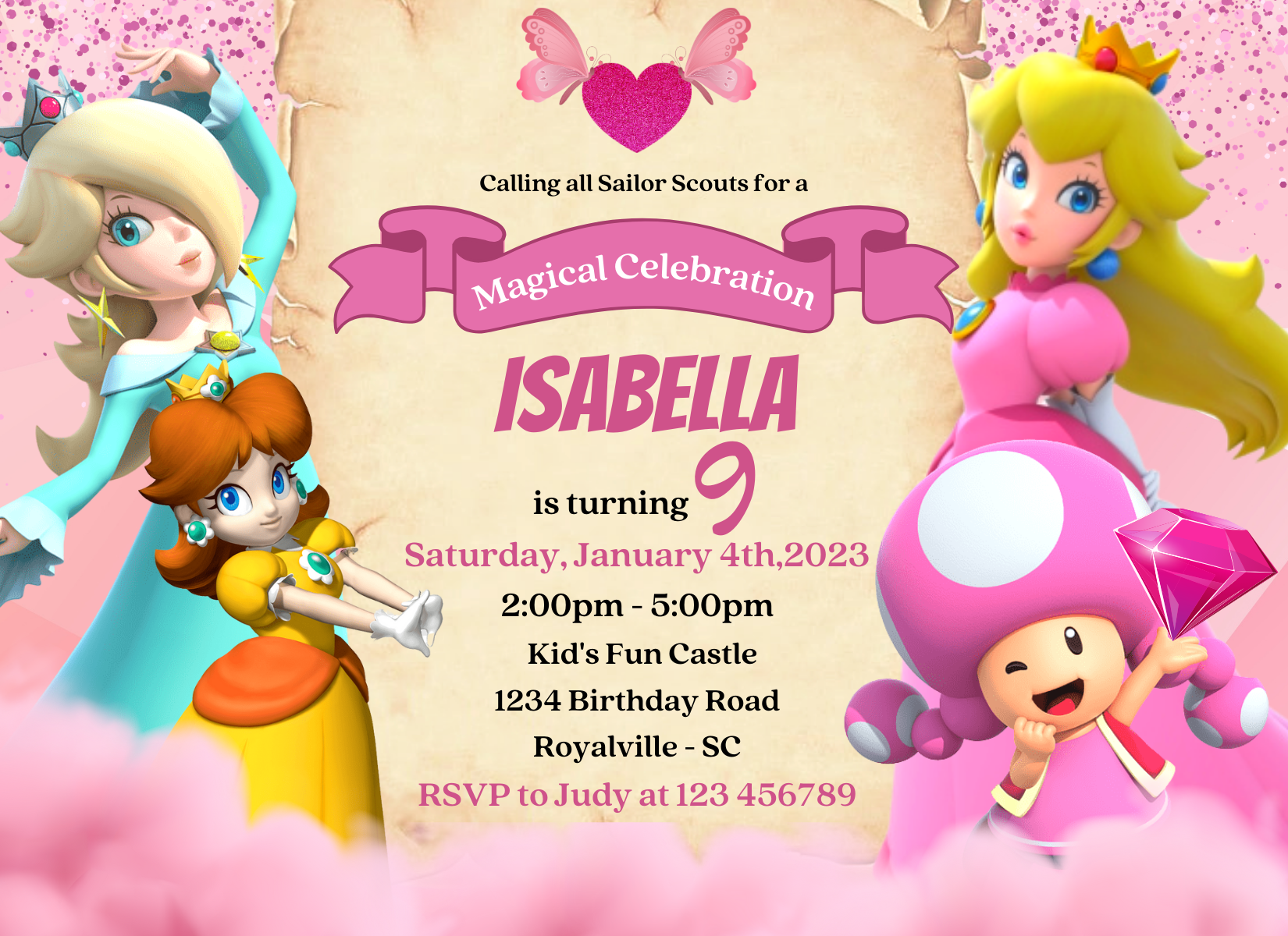 Princess Peach Digital Birthday Party Invitation | Royal Celebration