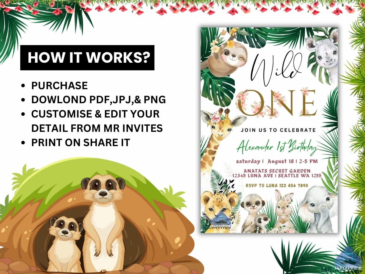 Safari Wild One 1st Digital Birthday Invitation | Fun and Adventure