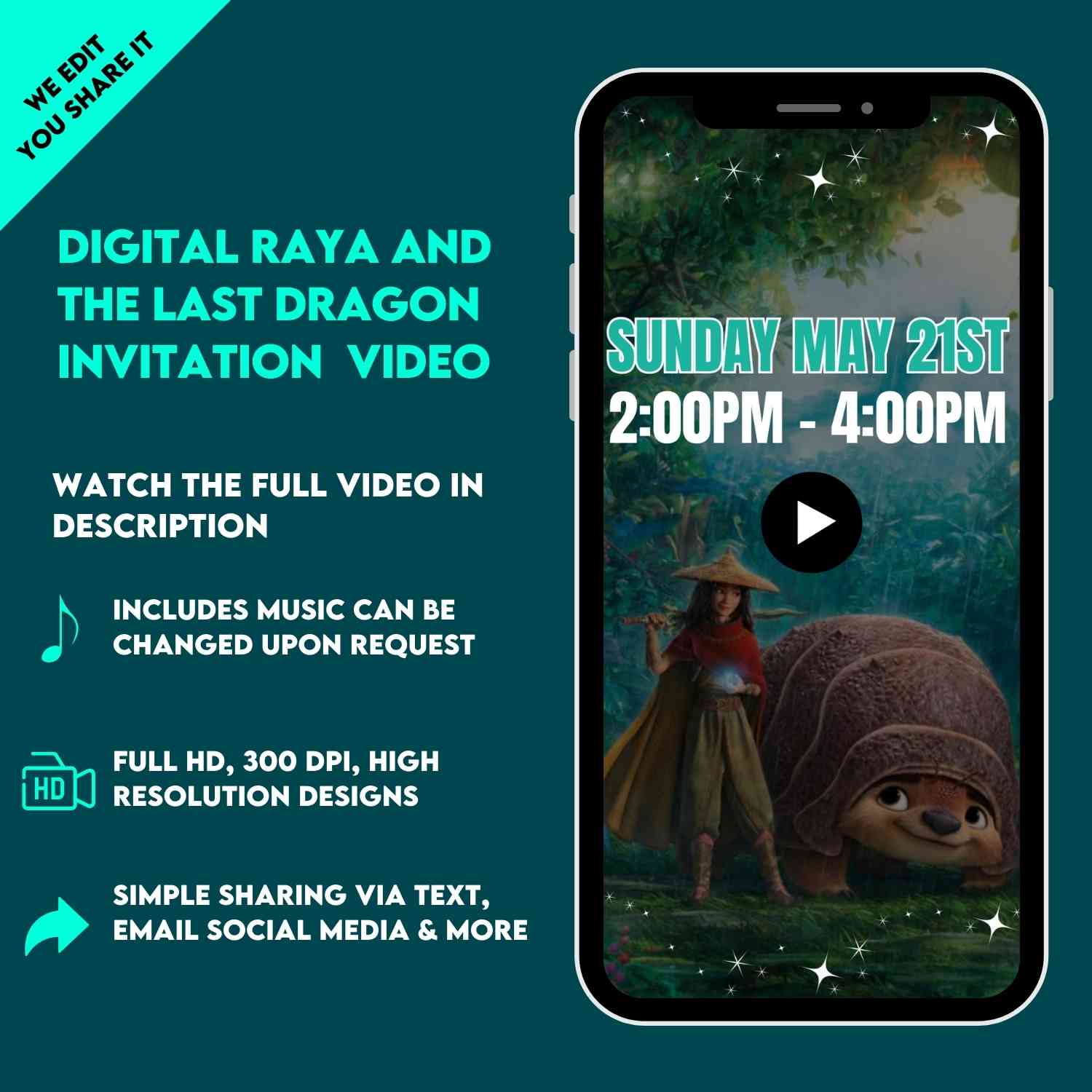 Animated Raya and the Last Dragon Birthday Video Invitation | Customize and Personalize