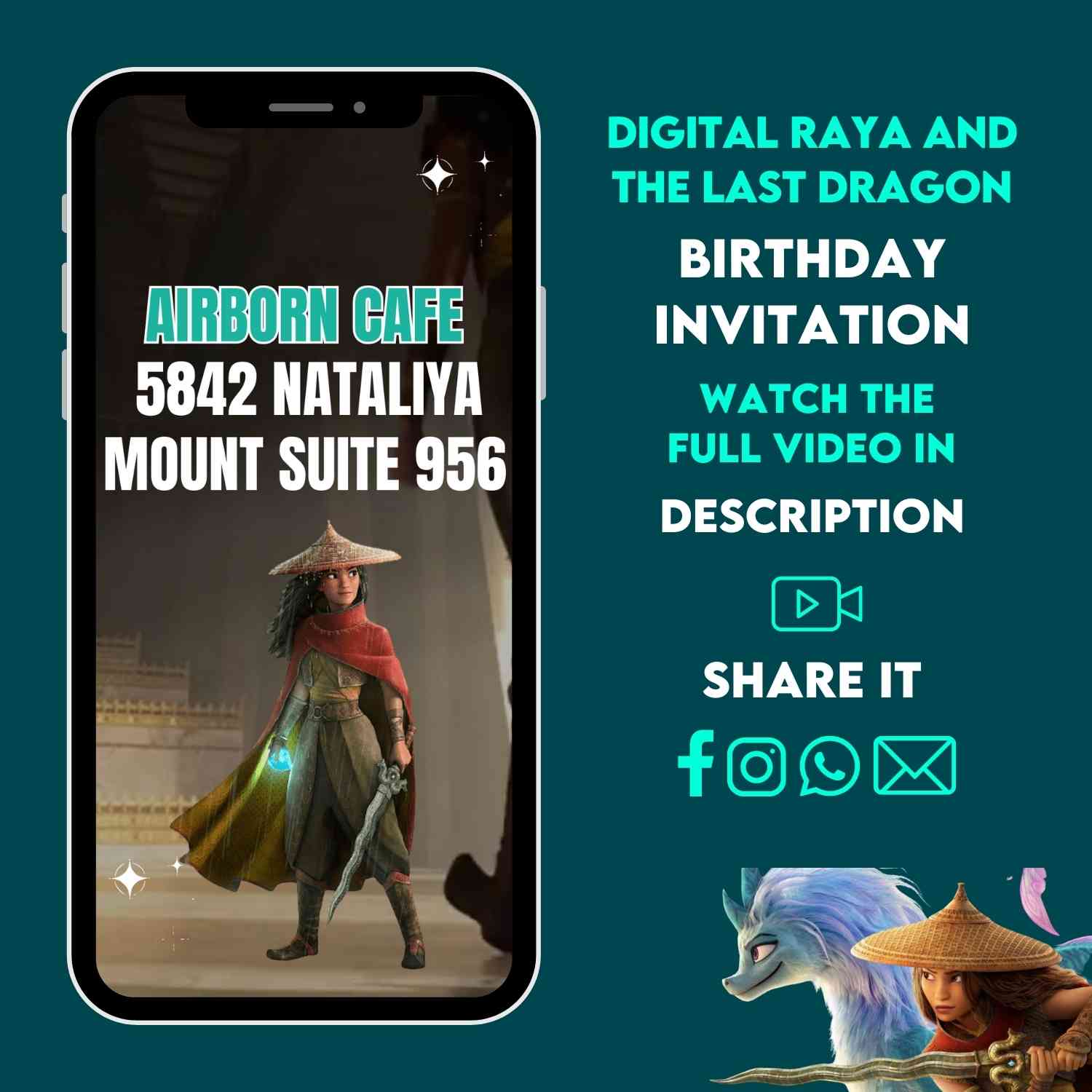 Animated Raya and the Last Dragon Birthday Video Invitation | Customize and Personalize