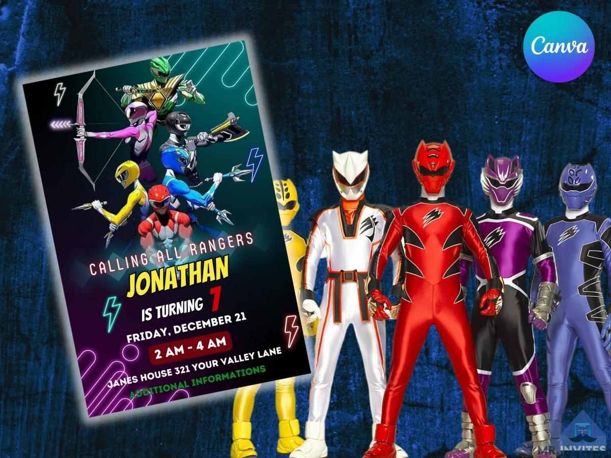 Personalized Power Ranger Kid's Birthday Invitation Template