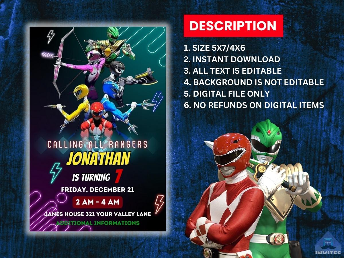 Personalized Power Ranger Kid's Birthday Invitation Template – Mr.Invites