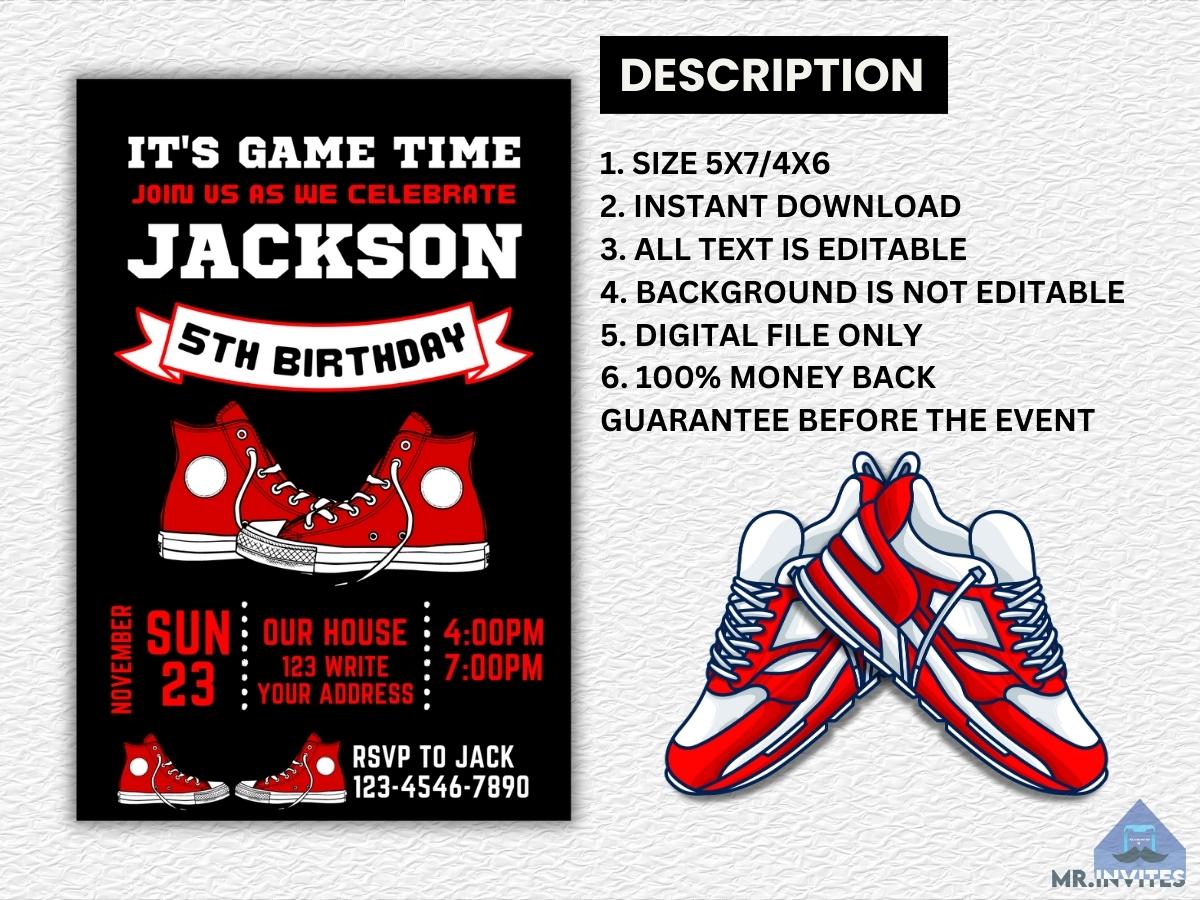 Celebrate with Style: Red Sneaker Ball Birthday Invitation