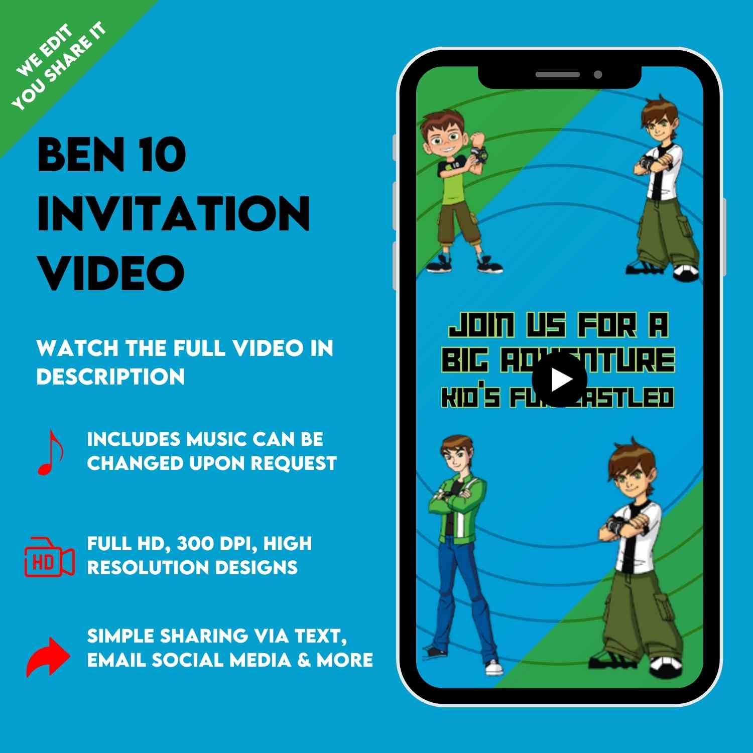 Animated Ben 10 Birthday Video invitation | Ben 10 theme Party Invitation