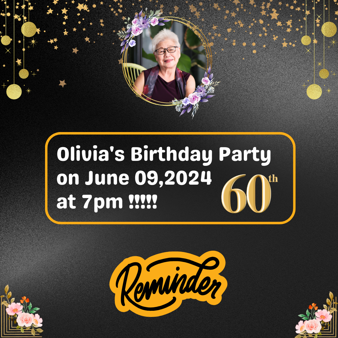 60 birthday Digital Reminder Card For Your Birthday or Event