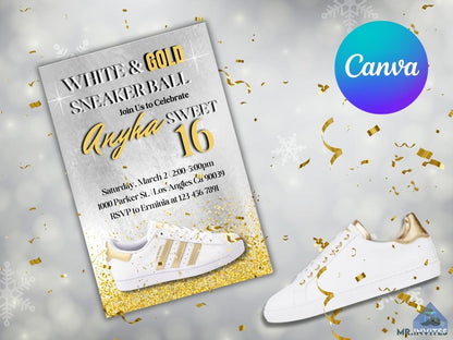 Glamorous Gold Sneaker Ball Birthday Invitation | Trendy & Unique