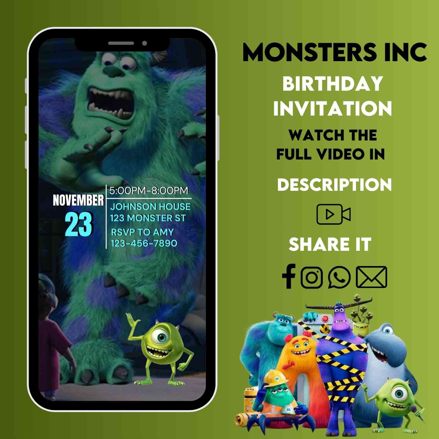 monsters inc birthday invitations Monsters Inc Animated Birthday Video Invitation