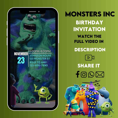 Monsters Inc Animated Birthday Video Invitation | Personalized and Fun