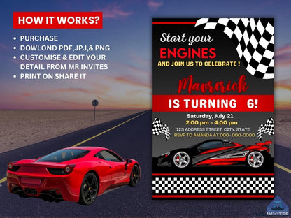 Custom Race Car Birthday Invitation | Personalized Digital Design