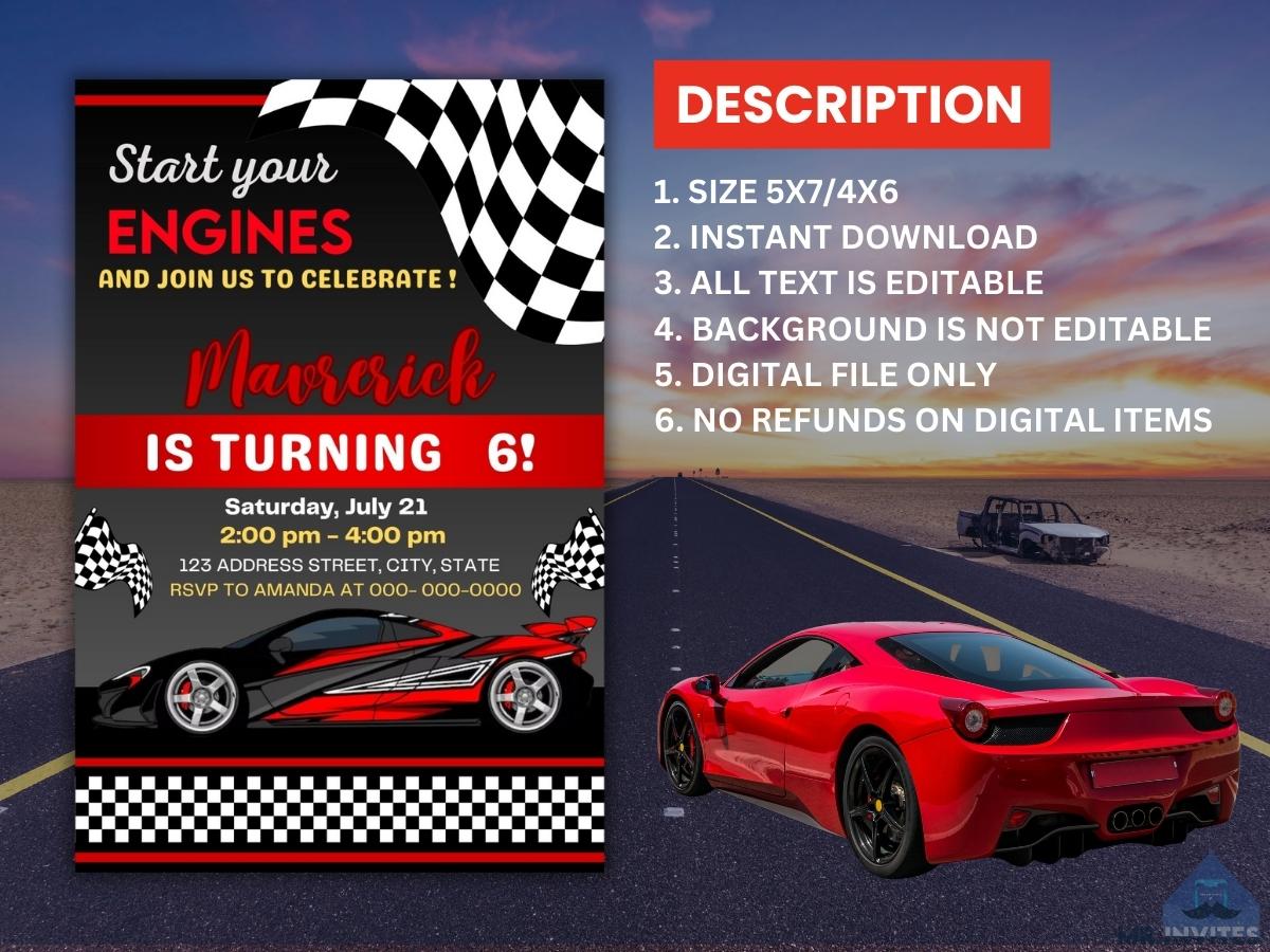 Custom Race Car Birthday Invitation | Personalized Digital Design