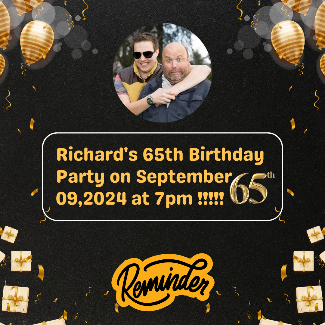65th Birthday Digital Reminder Card For Your Birthday or Event