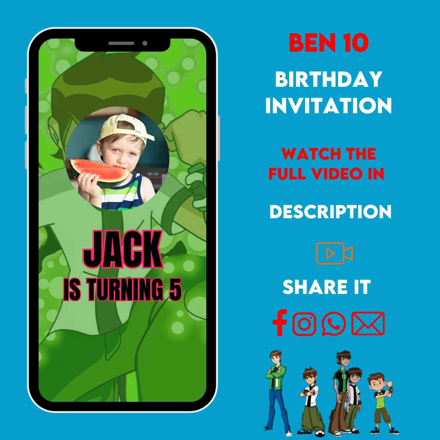 Animated Ben 10 Birthday Video invitation | Ben 10 theme Party Invitation