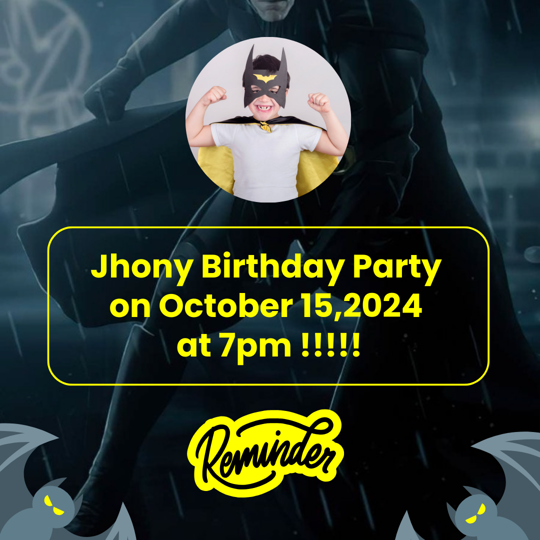 Batman Superhero Reminder Card For Birthday Event