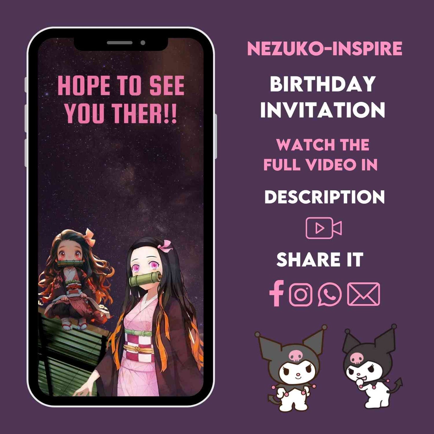 Animated Nezuko-inspired Birthday Video Invitations | Custom Birthday Theme Invite