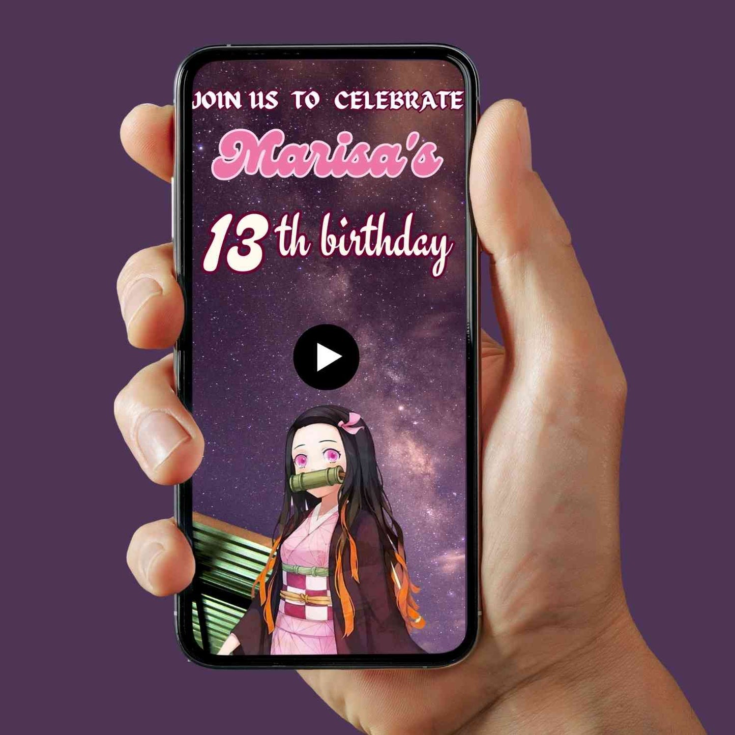 Animated Nezuko-inspired Birthday Video Invitations | Custom Birthday Theme Invite