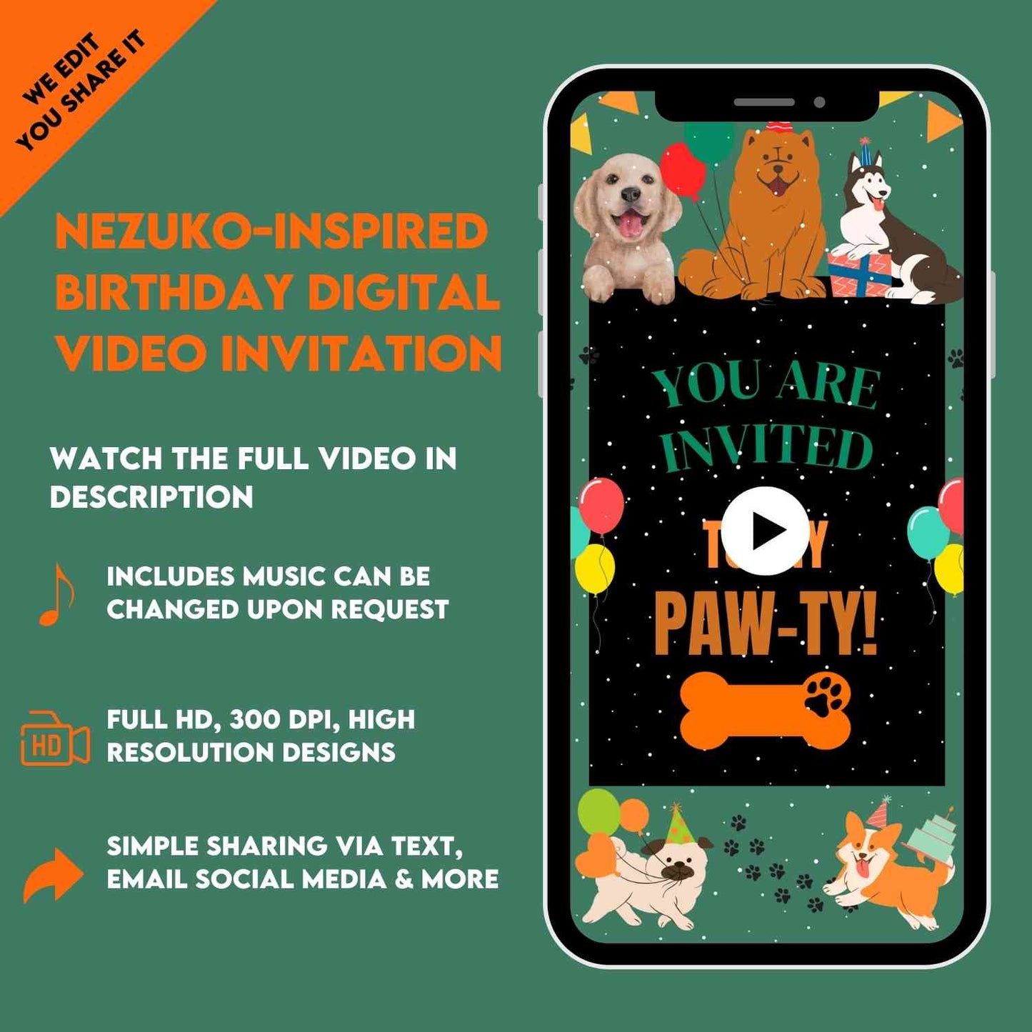 Animated Puppy Party Birthday Video Invitation | Custom Puppy Party Invite