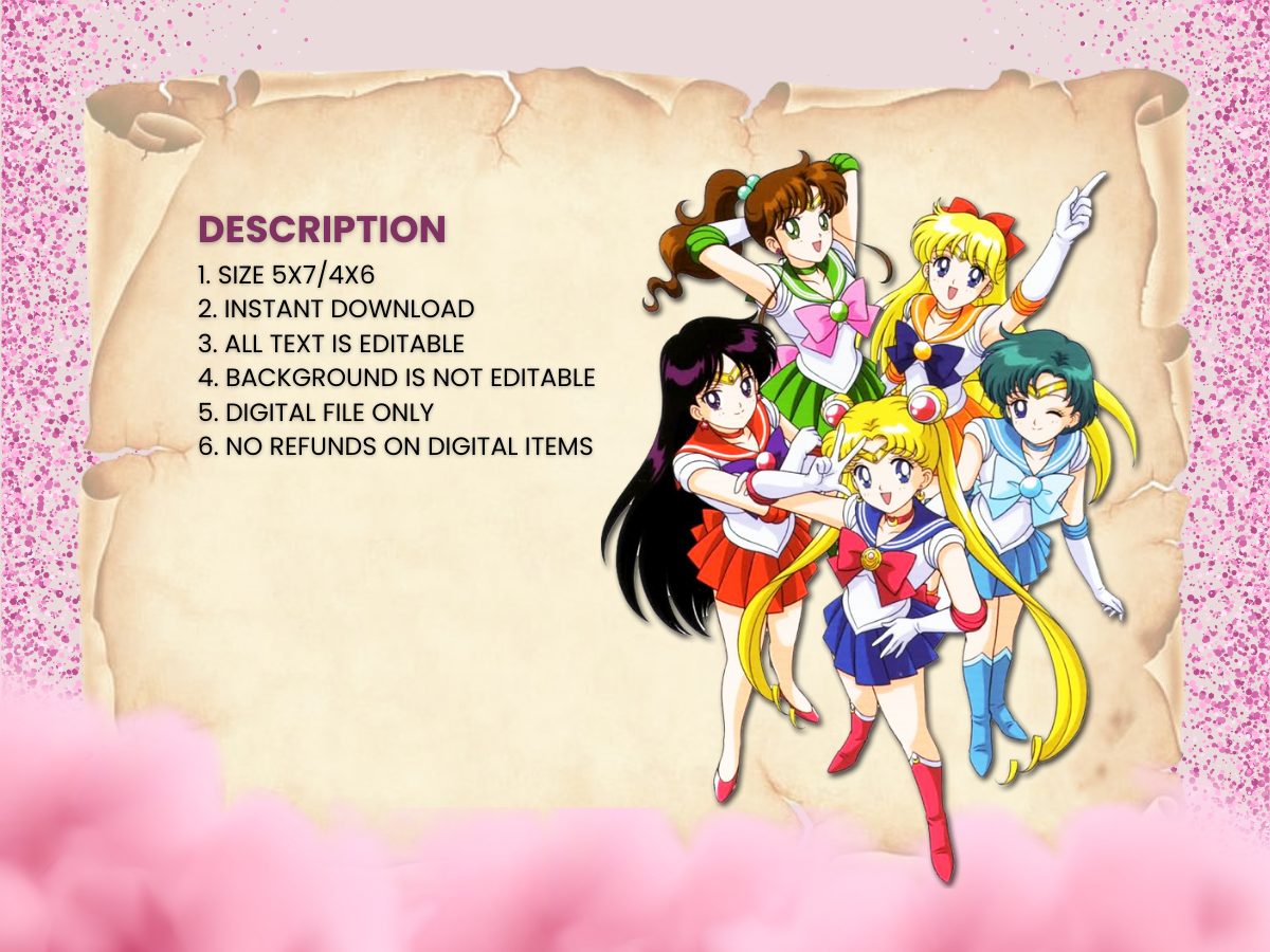 Celebrate with Our Digital Sailor Moon Birthday Invitation | English