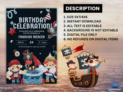 Pirates Digital Birthday Invitation