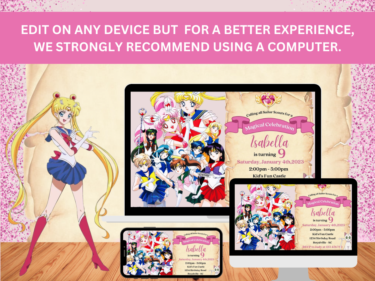 Celebrate with Our Digital Sailor Moon Birthday Invitation | English
