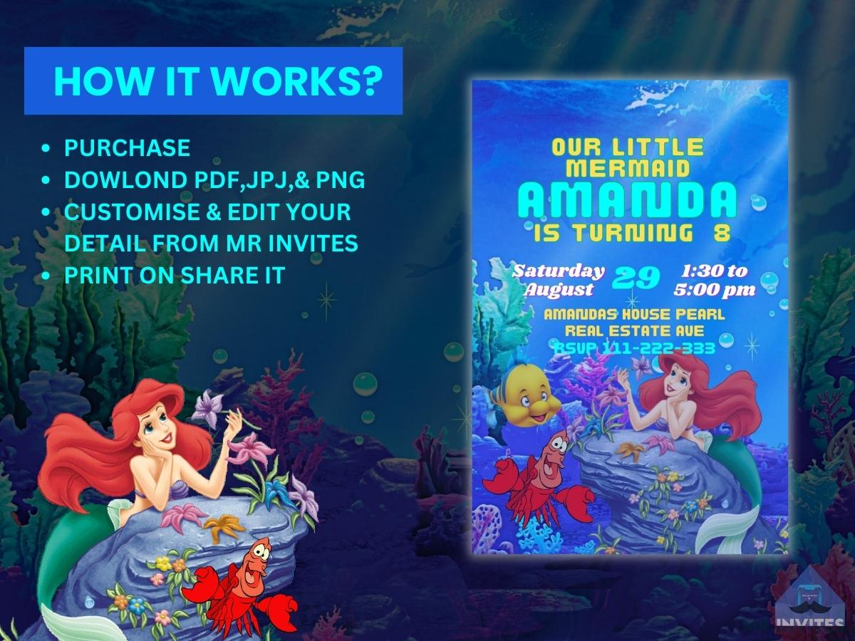 Little Mermaid Birthday Digital Card Invitation | Customize & Personalized Birthday Invite