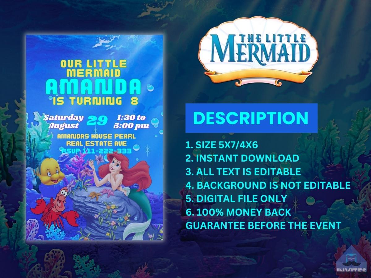 Little Mermaid Birthday Digital Card Invitation | Customize & Personalized Birthday Invite