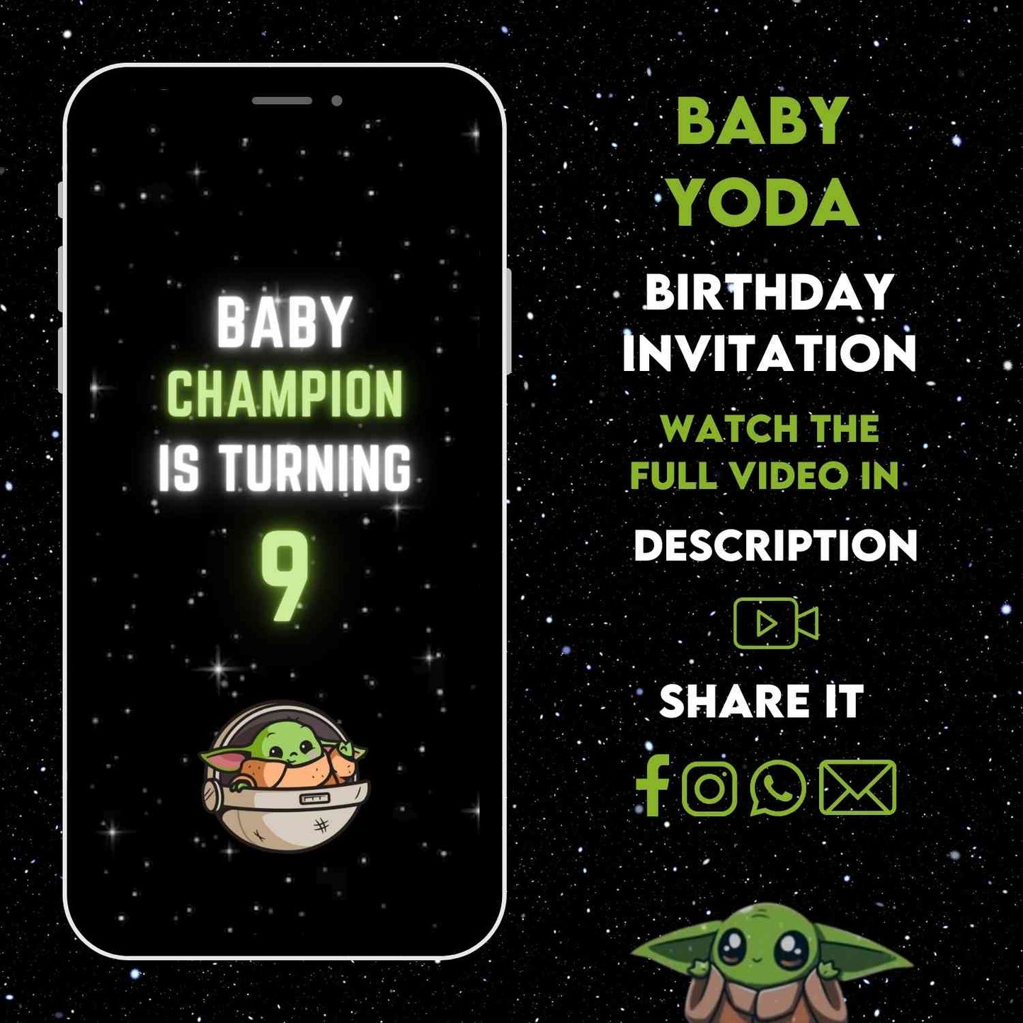 Baby Yoda Birthday Video Invitation | Custom Birthday Party Video Invite