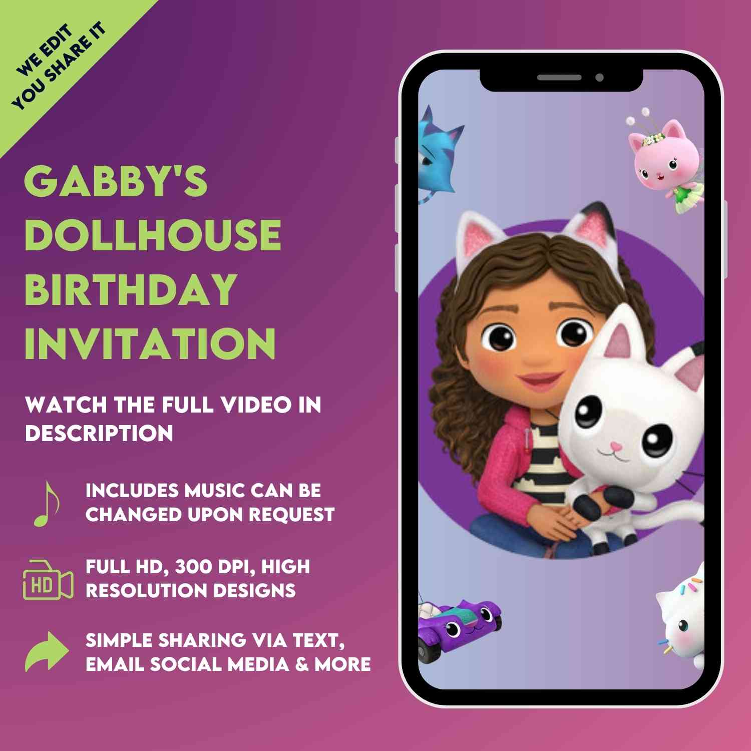 Digital Gabby's Dollhouse Birthday Video Invitation | Animated Fun-Filled Celebration