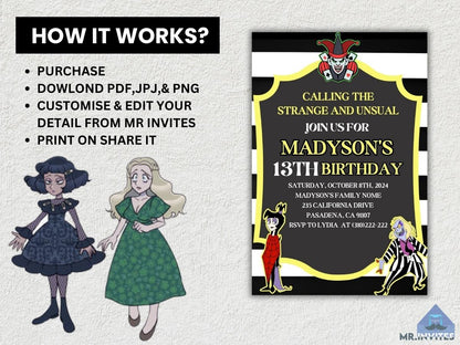 Digital Beetlejuice Birthday Card Invitation - Halloween Digital Party Invite