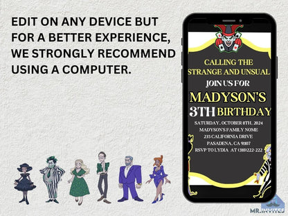 Digital Beetlejuice Birthday Card Invitation - Halloween Digital Party Invite