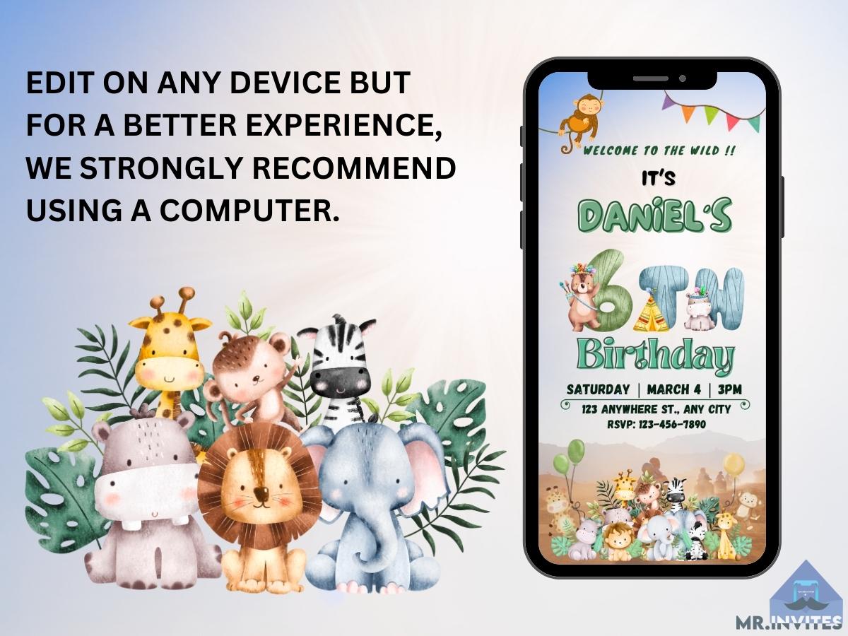 Jungle Safari Digital Birthday Invitation