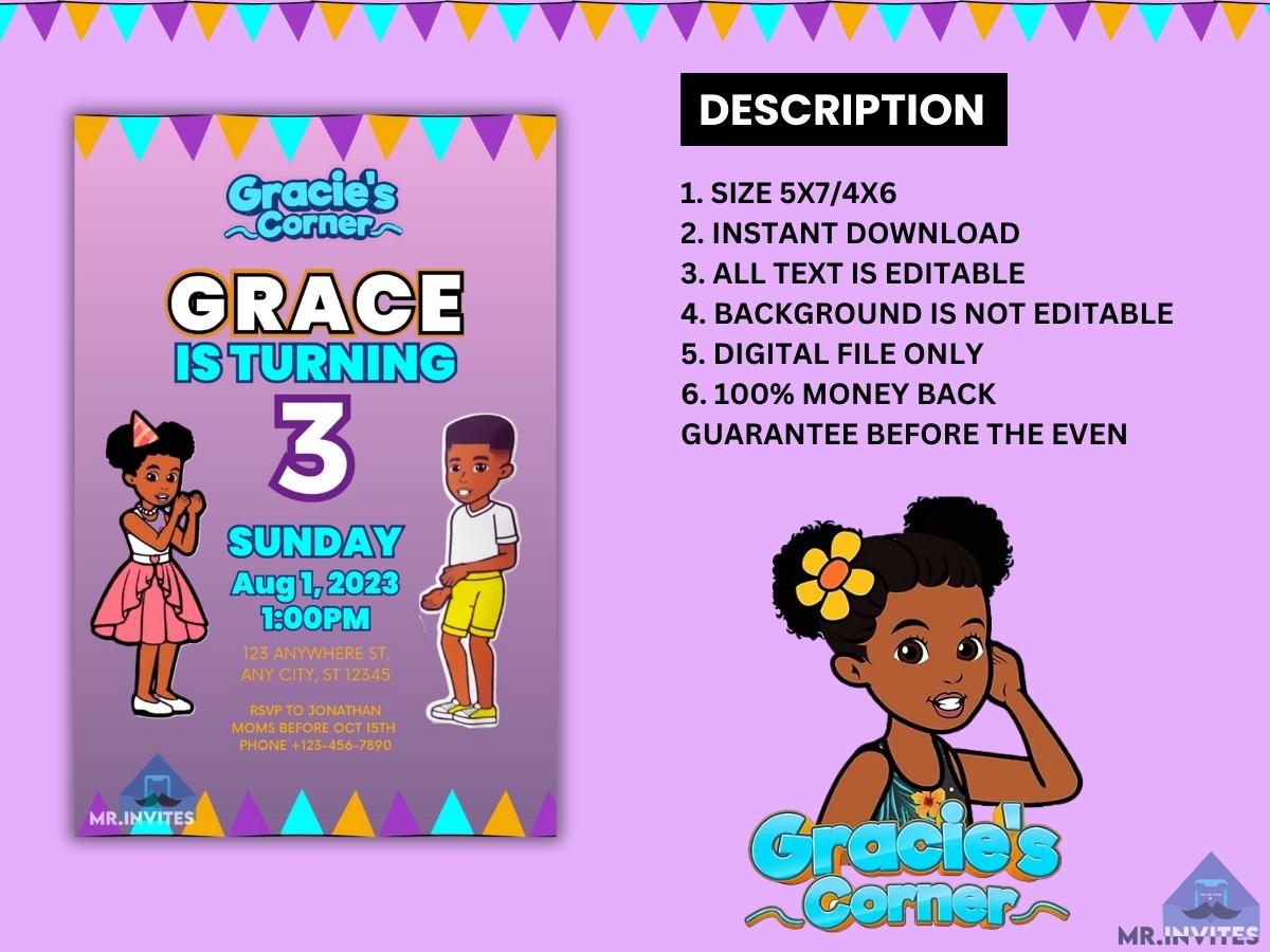 Gracie Girl Digital Birthday Invitation | Custom Birthday Party Invite