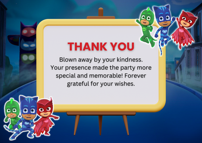 PJ Mask Theme Birthday Thank You Card