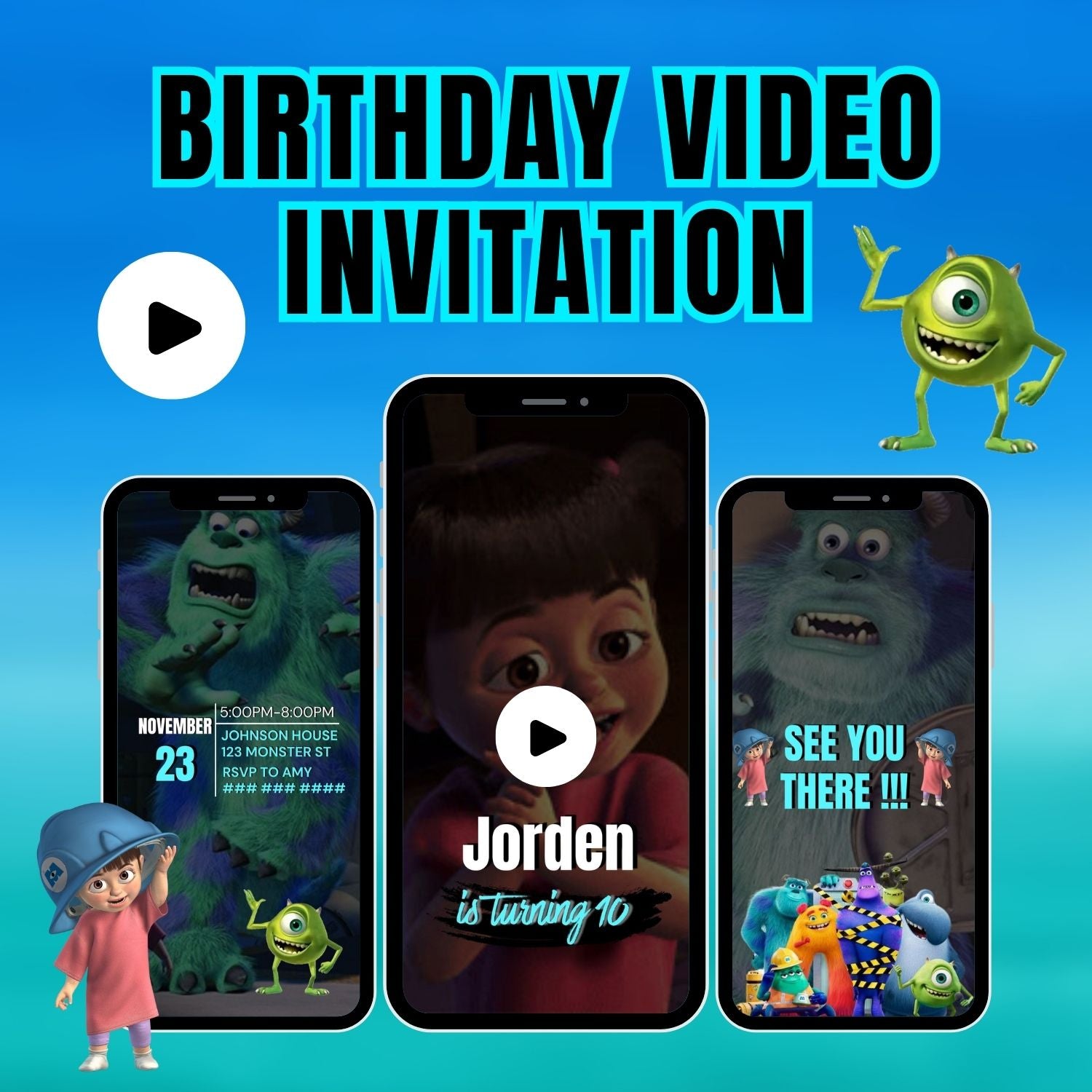 monsters inc birthday invitations Monsters Inc Animated Birthday Video Invitation