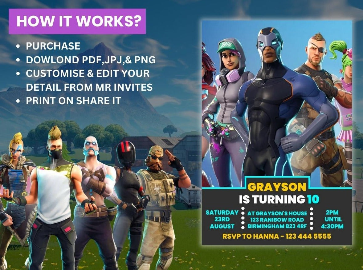 Custom Fortnite Digital Birthday Party Invitation Fortnite Birthday
