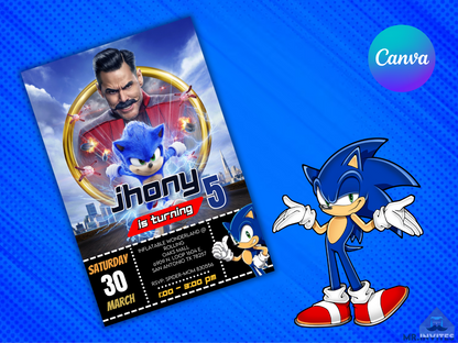 Personalized Sonic Birthday Digital Card Invitation | Sonic Custom Birthday Theme Invite