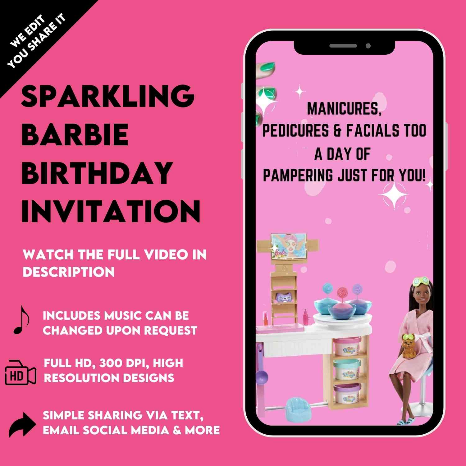 Sparkling Barbie Spa Birthday Video Invitation | Animated, Glamorous, and Fun-Filled Celebration!