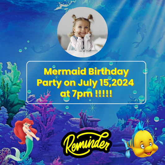 Under the Sea  Little Mermaid Reminder Card For Birthday Event