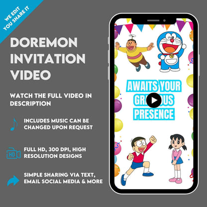 Doraemon Birthday Video Invitation | Custom Doremon Theme Party Invitation