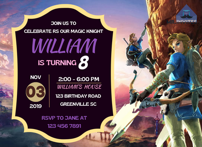 Zelda Breath Of The Wild Digital Birthday Invitation | Custom Birthday Party Invite