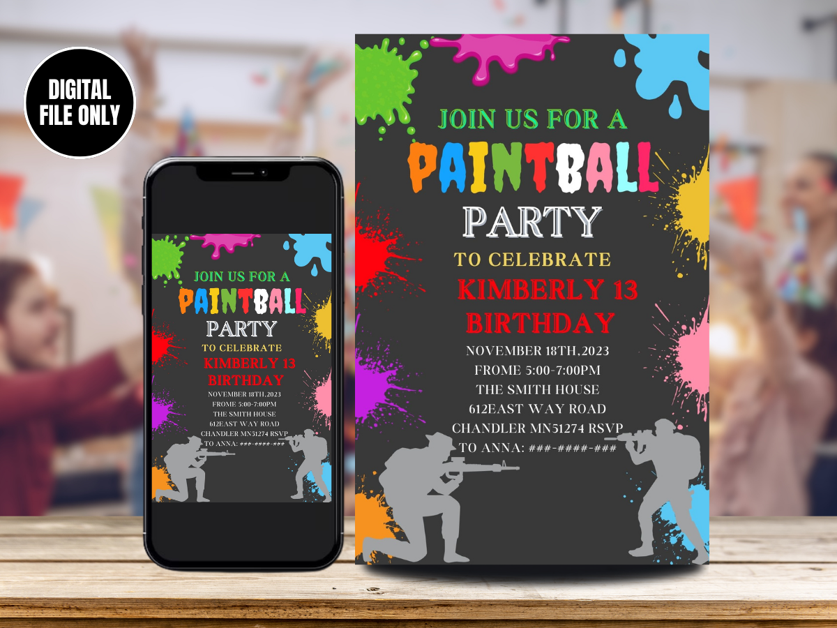 Action-Packed Paintball Birthday Invitation | Personalized and Exciting