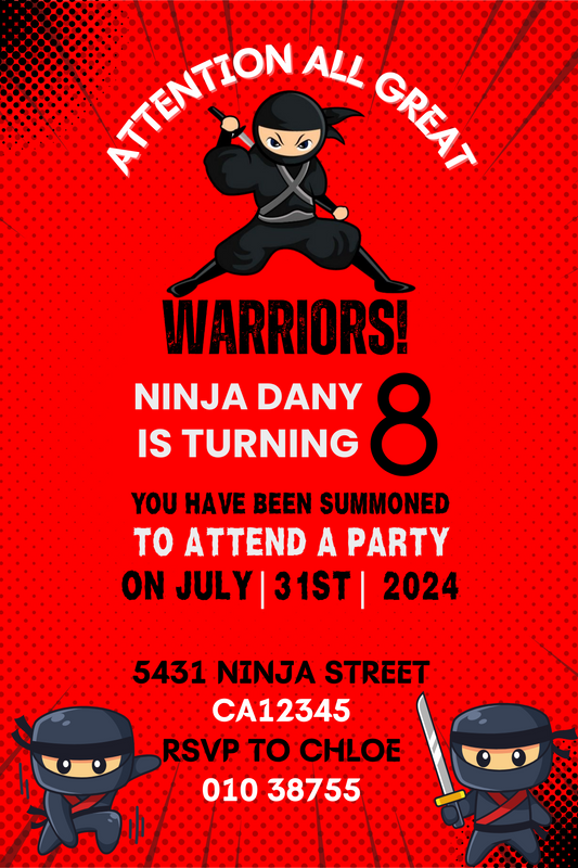African American Ninja Boy Birthday Invitation - Ninja Birthday Party Invite