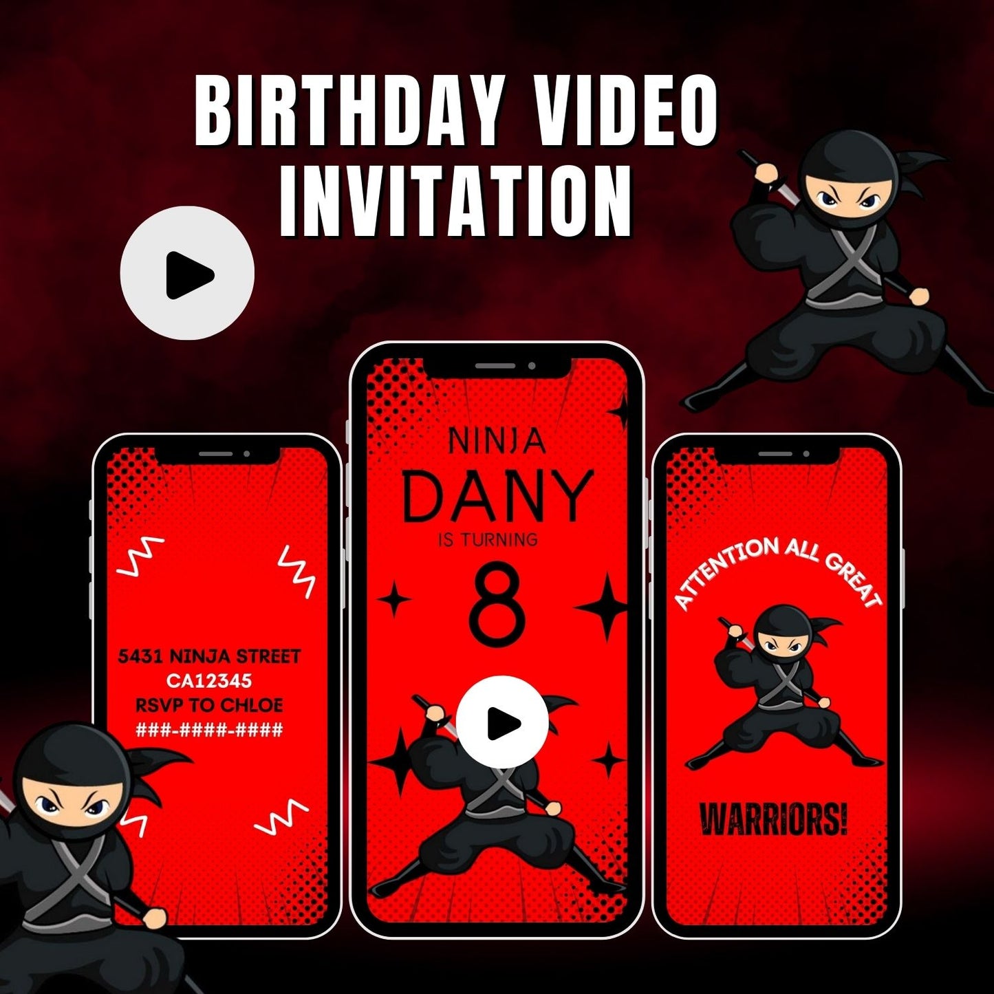 African American Ninja Boy Birthday Video Invitation - Ninja Birthday Party Invite